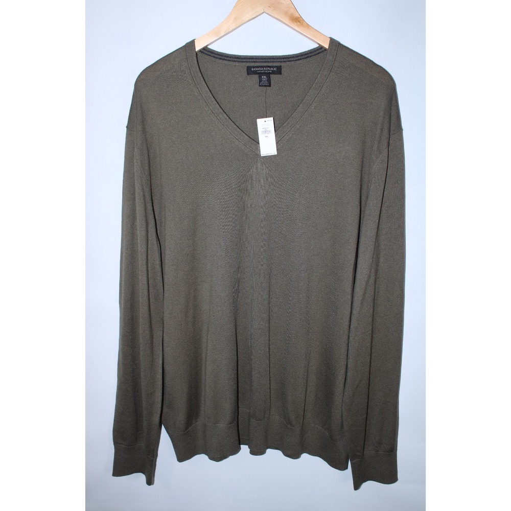 NWT Banana Republic Men's XXL Green V-Neck Luxury Blend Sweater